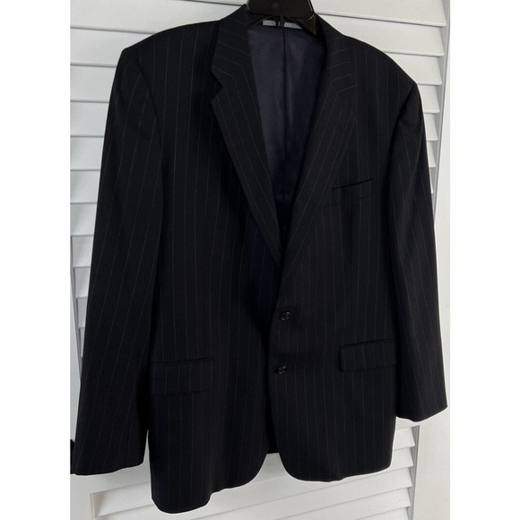 Hickey Freeman Navy Blue Pin Stripe 100% Wool Suit Jacket Size 44R